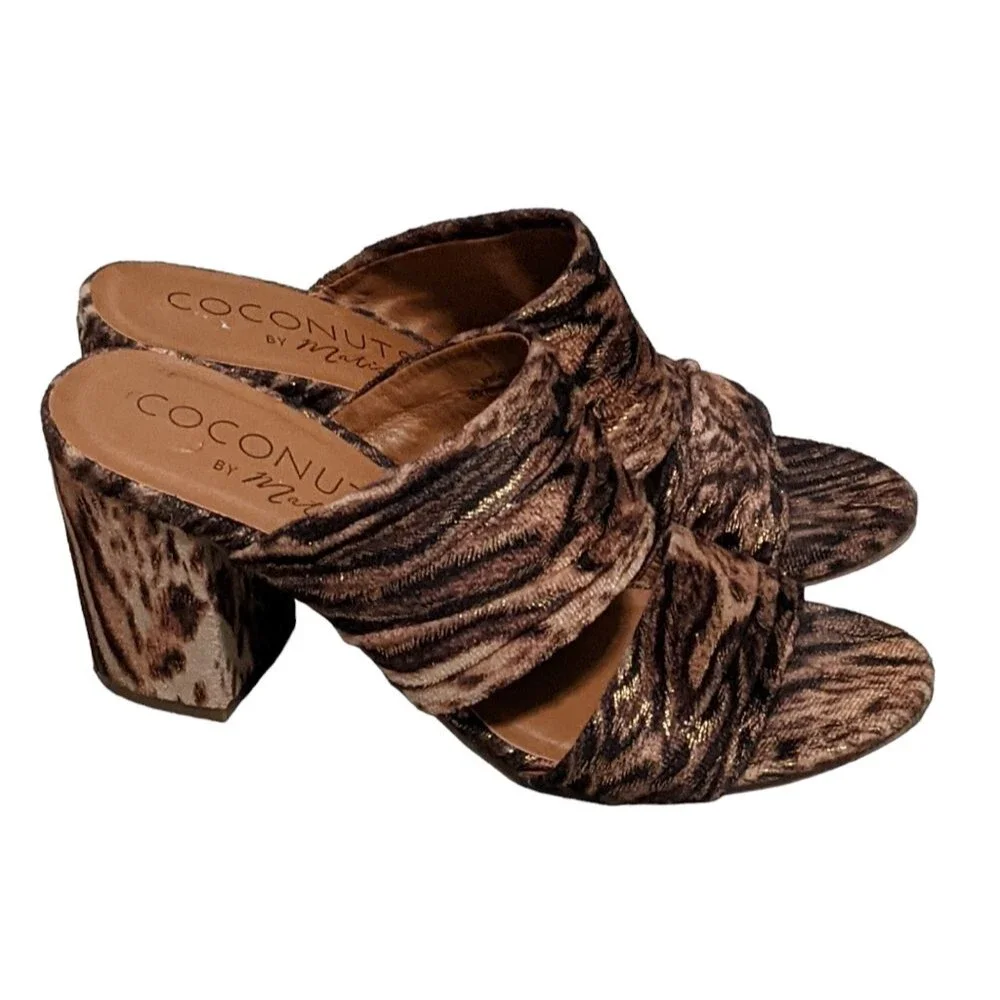 Coconuts by Matisse animal print metallic gold brown slide striped pump sandal 7